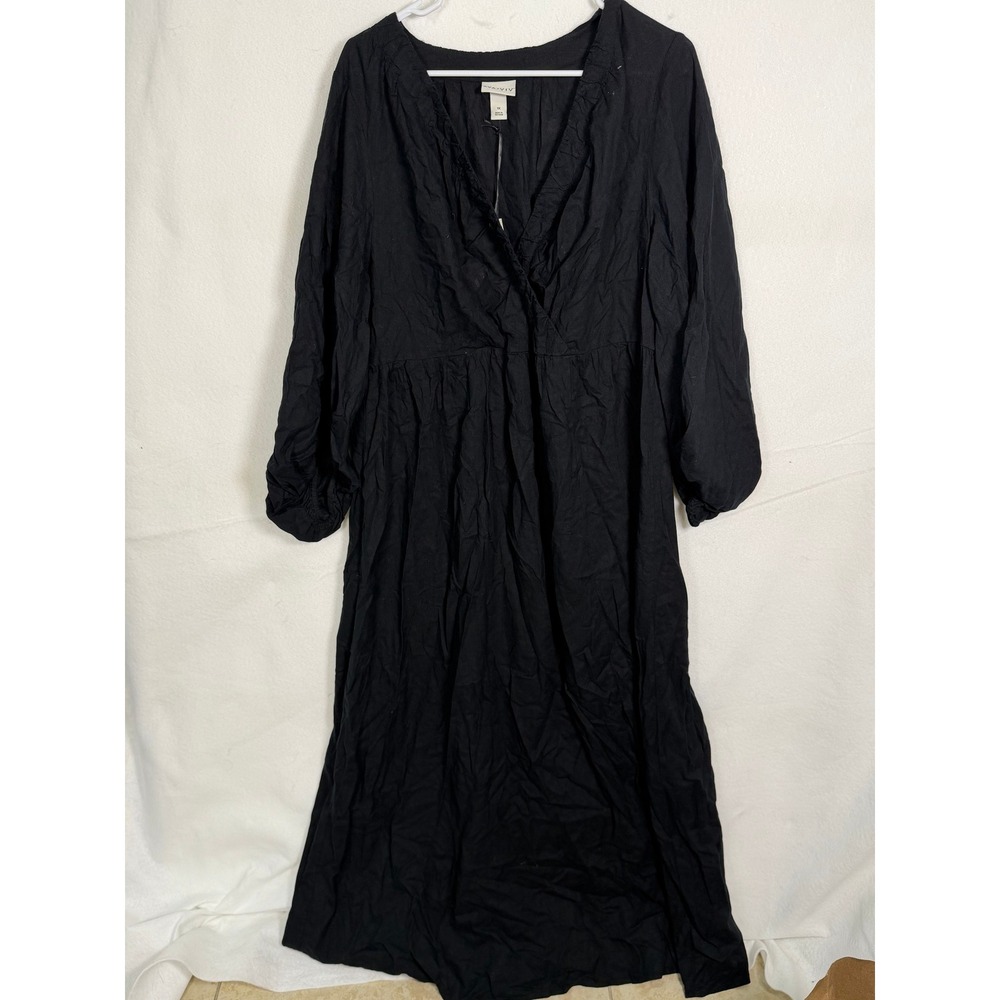 Target Ava & Viv Plus Size NEW Long Black Flowy Kimono Style Dress Linen Blend